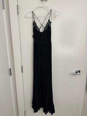 Free People Black Crochet Bodice Maxi with Crisscross Straps